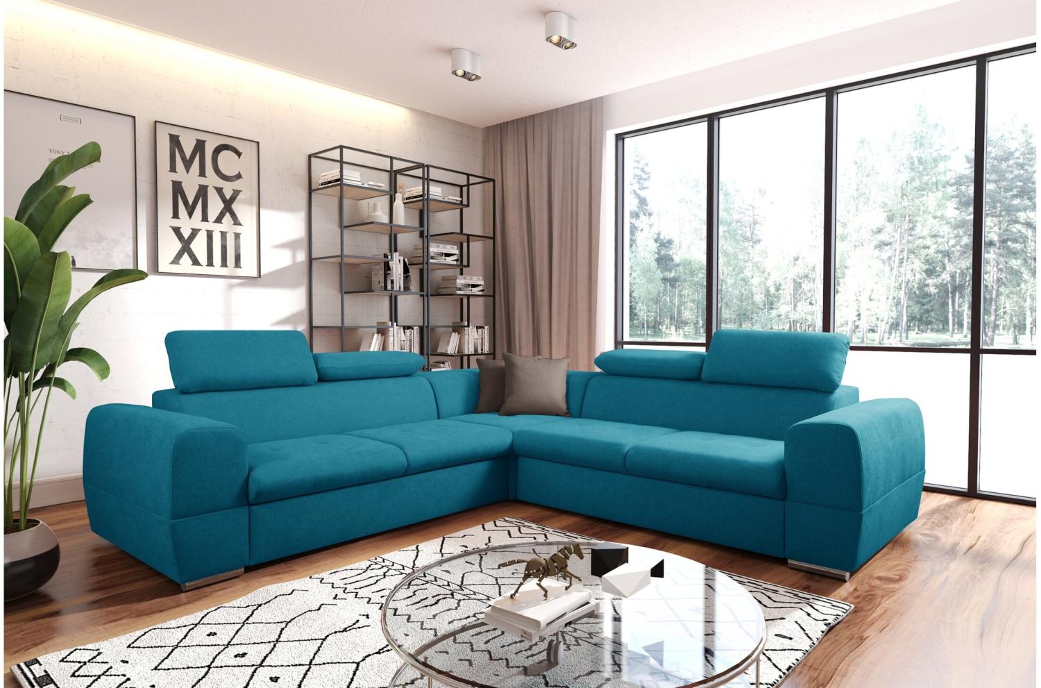 Stylefy Premiera Ecksofa Links Velours Türkis Bild 1