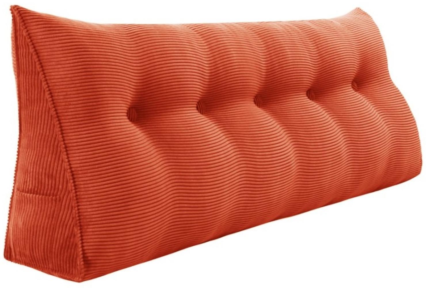 VERCART Großes Keilkissen, Langes Lesekissen, Bettruhe Rückenkissen, Dreieckiges Liegekissen, Dekoratives Kopfteilkissen für Tagesbett oder Tiefes Sofa, Cord Orange, 160cm Bild 1