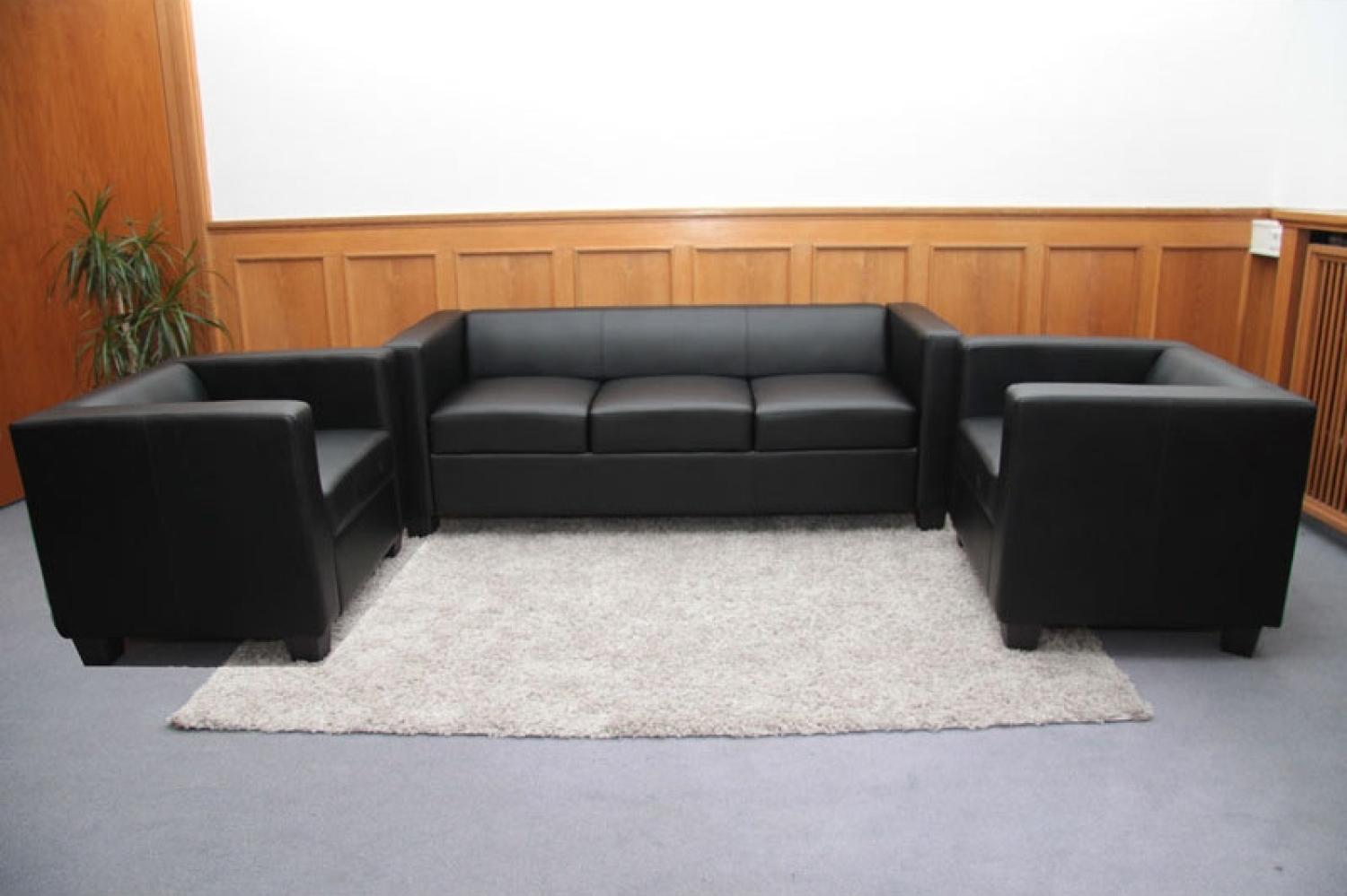 3-1-1 Sofagarnitur Couchgarnitur Loungesofa Lille ~ Leder schwarz Bild 1