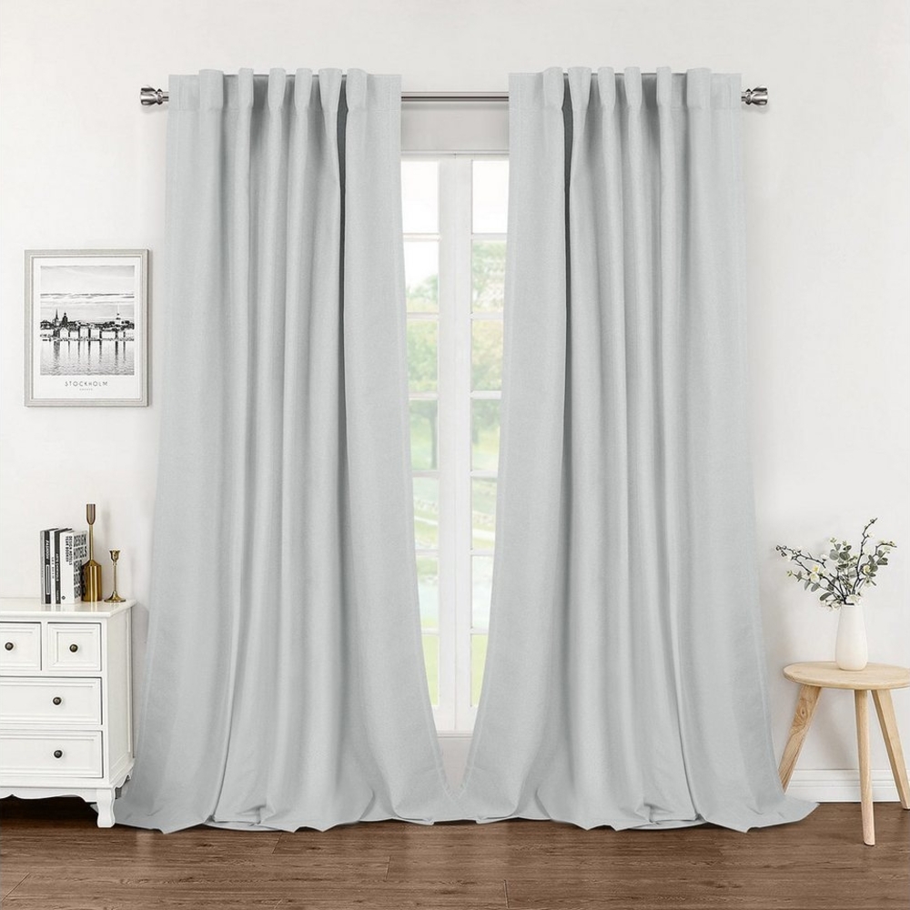 Jibenhome Gardine 100% Blickdichte Leinenoptik Vorhänge Thermovorhang Kälteschutz, 2 Stück Verdunkelungsvorhang für Wohnzimmer Schlafzimmer Bild 1