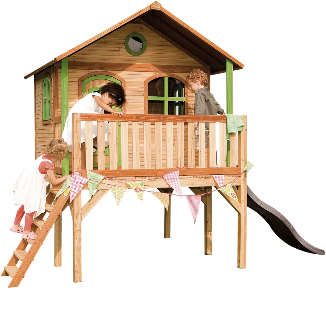 AXI Spielhaus Sophie mit grauer Rutsche Stelzenhaus in Braun & Grün aus FSC Holz für Kinder | Grau | Holz | 212 cm Bild 1