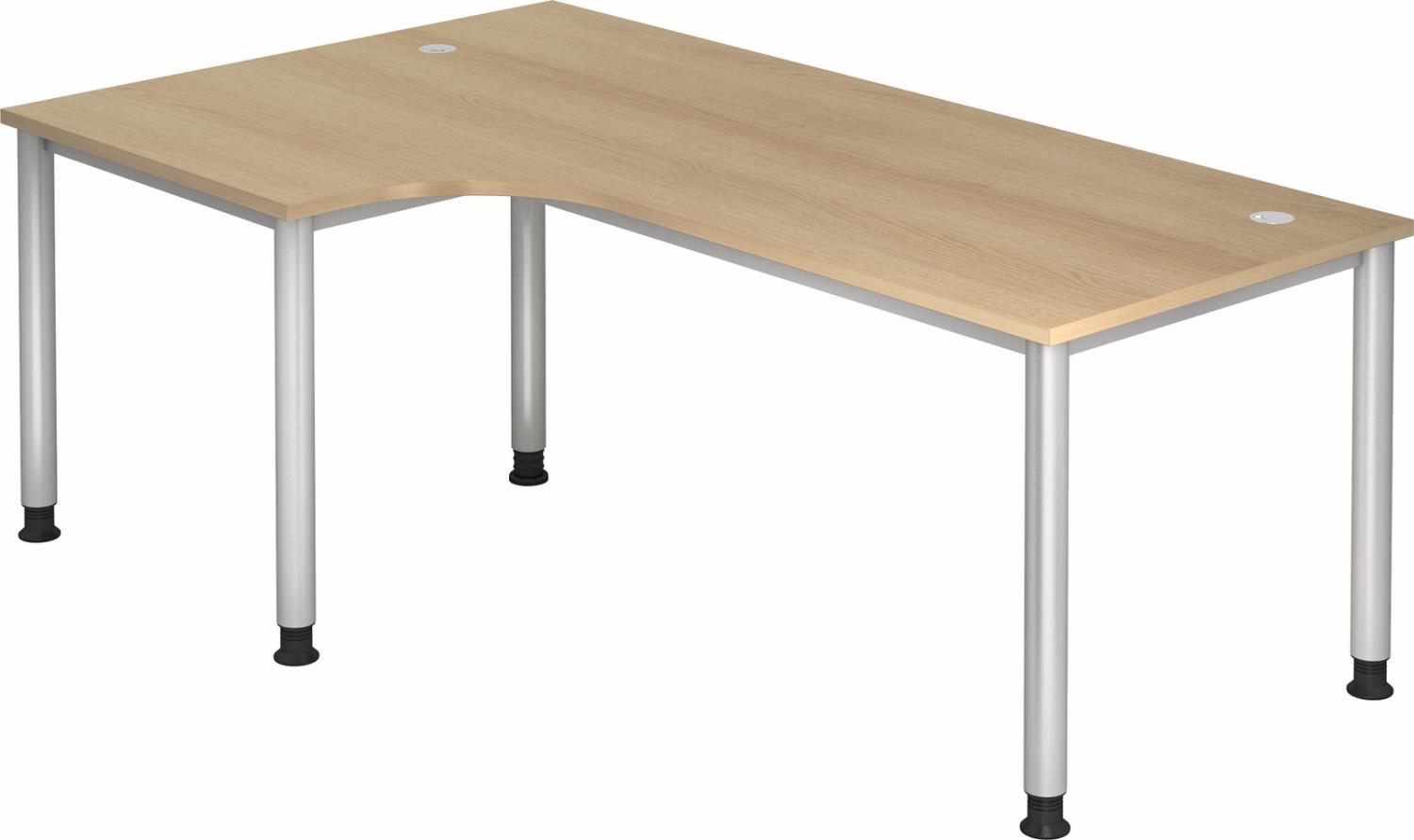 bümö höhenverstellbarer Eckschreibtisch H-Serie 200x120 cm in Eiche, Gestell in Silber - Schreibtisch L Form, großer Tisch für's Büro, Computertisch höhenverstellbar, HS-82-E Bild 1