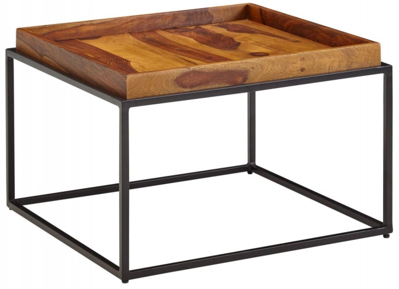 Kadima Design Quadratischer Couchtisch aus Sheesham Massivholz und Metall im Industrial-Design, mit abnehmbarem Tablett. 60 x 60 x 40 cm Bild 1