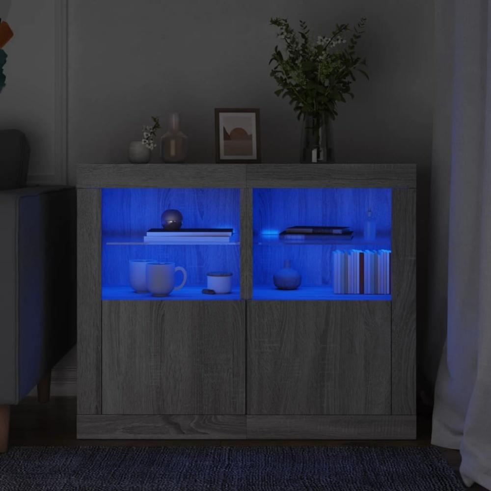 vidaXL Beistellschränke mit LED-Leuchten 2 Stk. Grau Sonoma Bild 1