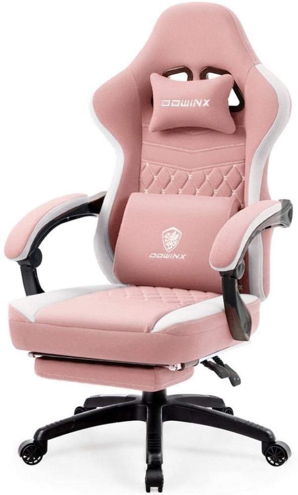 Dowinx Gaming-Stuhl Stoff-Massage-Gaming-Stuhl mit Fußstütze, ergonomisches Design, Gamer-Stuhl, maximale Belastbarkeit 160kg, Rosa Bild 1