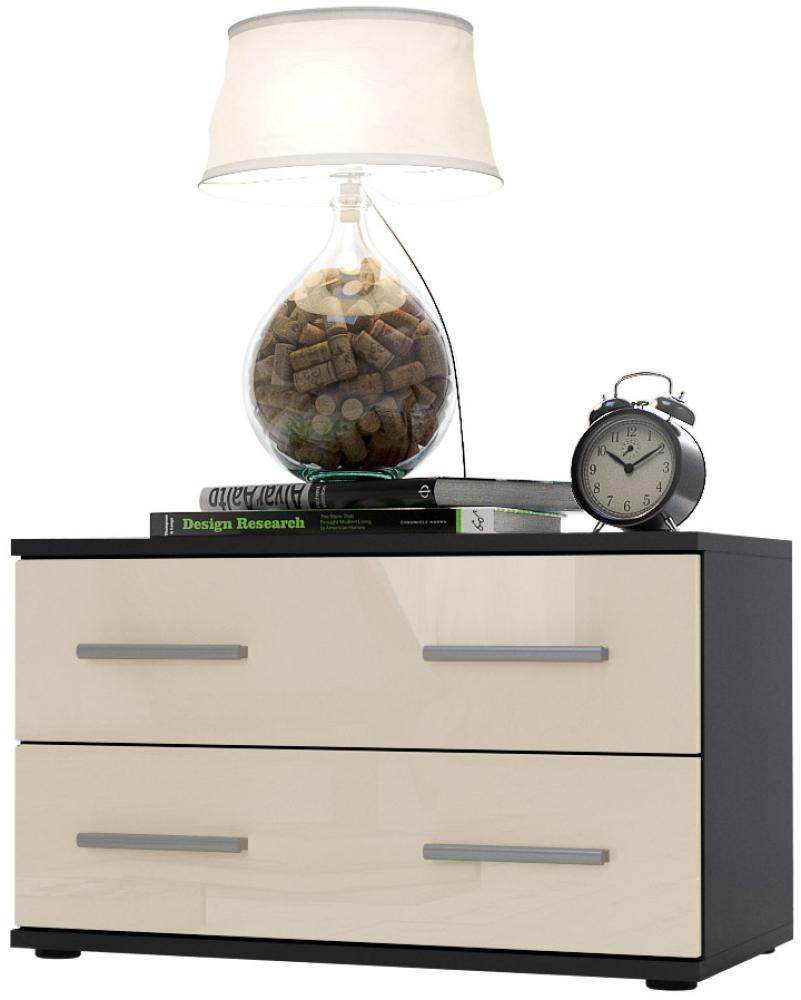 Nachttisch Nachtkonsole Kioto, Korpus in Schwarz matt / Front in Creme Hochglanz Bild 1
