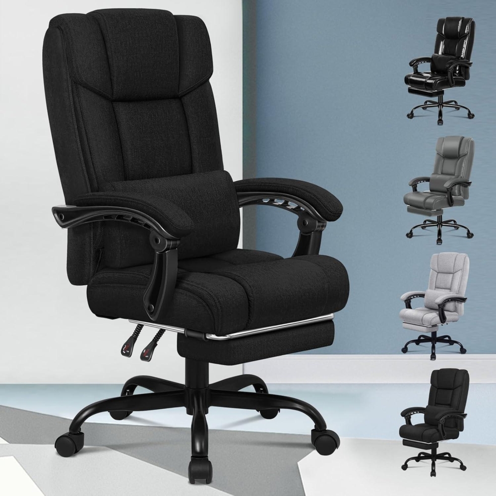 Ergonomischer Bürostuhl mit Fußstütze 150°-Neigung Schwarz Mesh Rückenlehne Bild 1