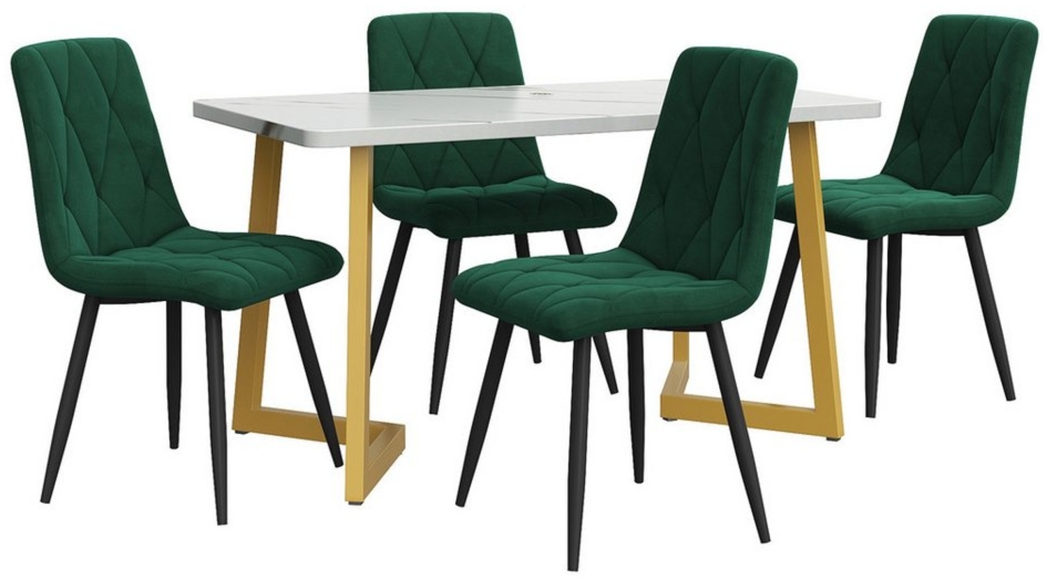 Celya Essgruppe Esstisch mit 4 Stühlen,Moderner Küchentisch, (Set, 5-tlg, Tisch mit 4 Stuhlen), Twill Samt Küchenstuhl,Rechteckiger Esstisch,Grün Bild 1