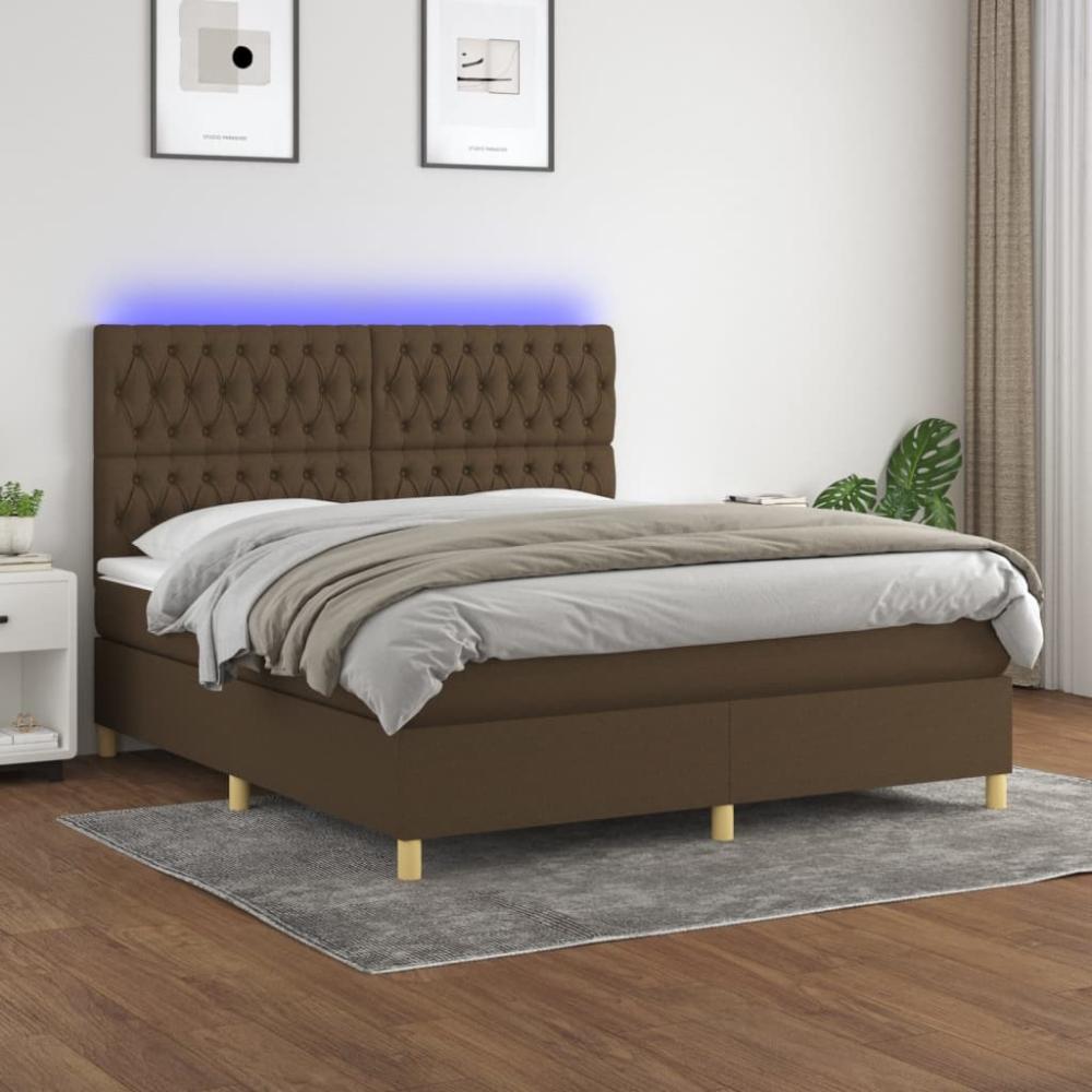 Boxspringbett mit Matratze & LED Stoff Dunkelbraun 160 x 200 cm, Härtegrad: H2 [3135688] Bild 1