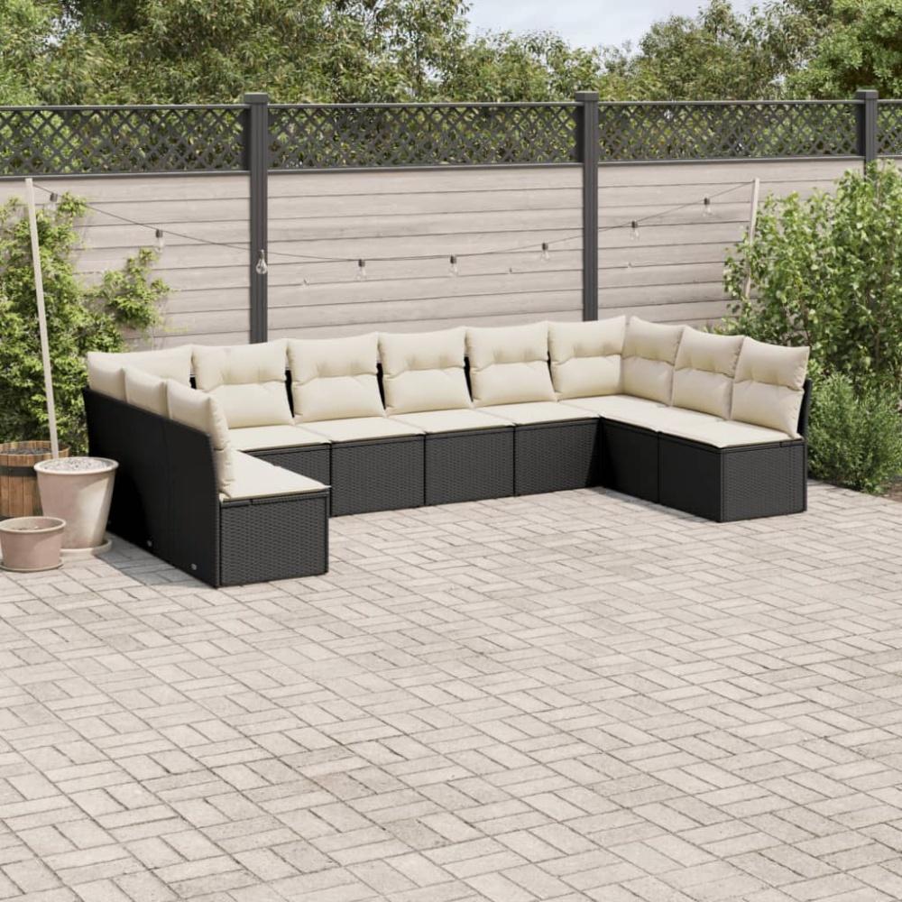 vidaXL 10-tlg. Garten-Sofagarnitur mit Kissen Schwarz Poly Rattan 3218086 Bild 1