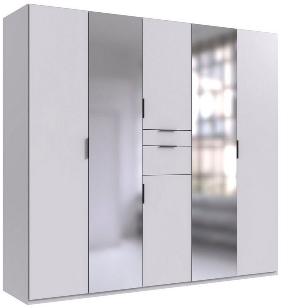 Wimex Drehtürenschrank Moldau (mit Drehtüren, Schubladen, Einlegeböden, Kleiderstangen, 1-St, moderne Optik, Metallgriffe in Schwarz, mit Spiegel) 225x58x208cm Weiß Bild 1