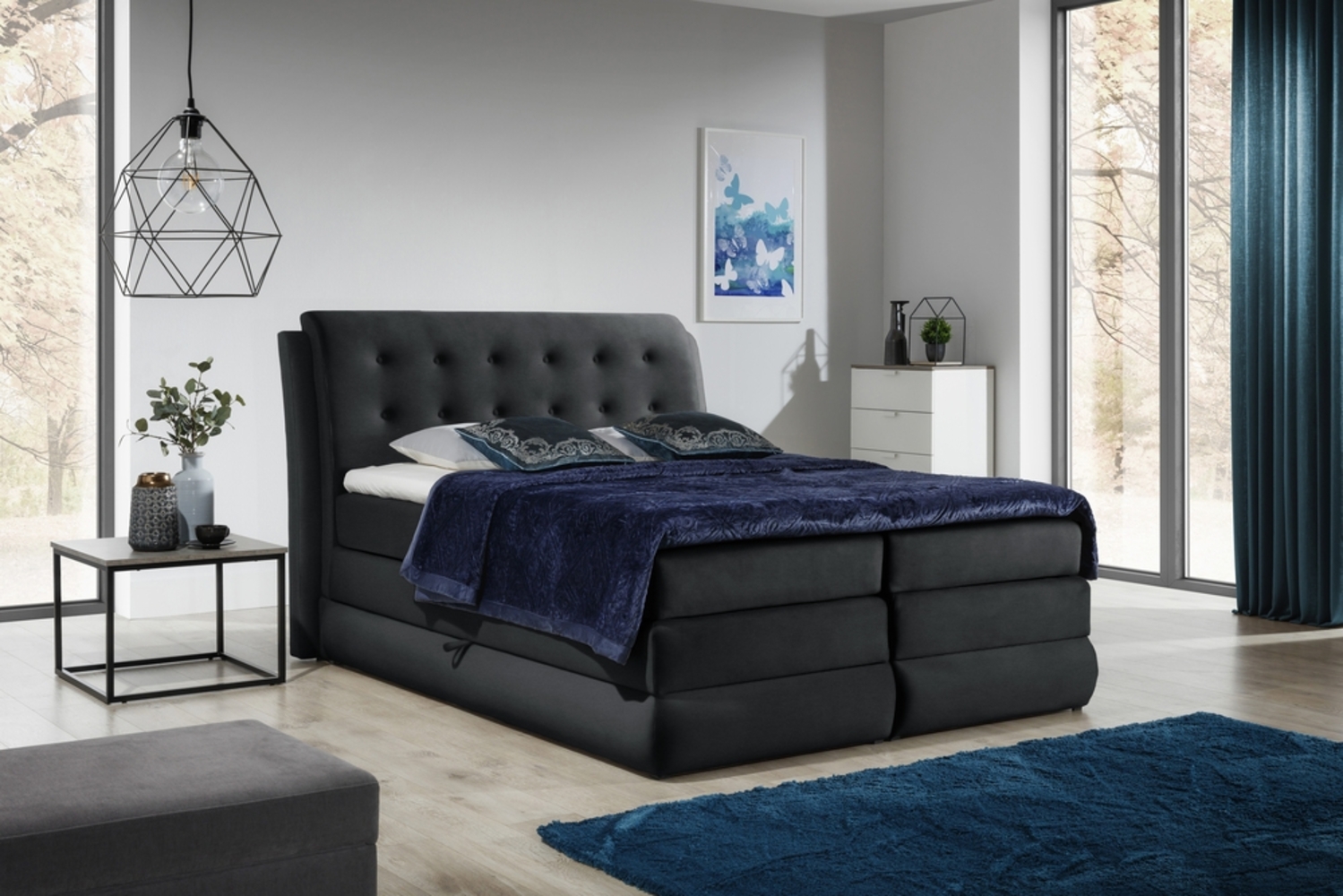 99rooms Sunshine Boxspringbett Velours 140x200 cm Schwarz Bild 1