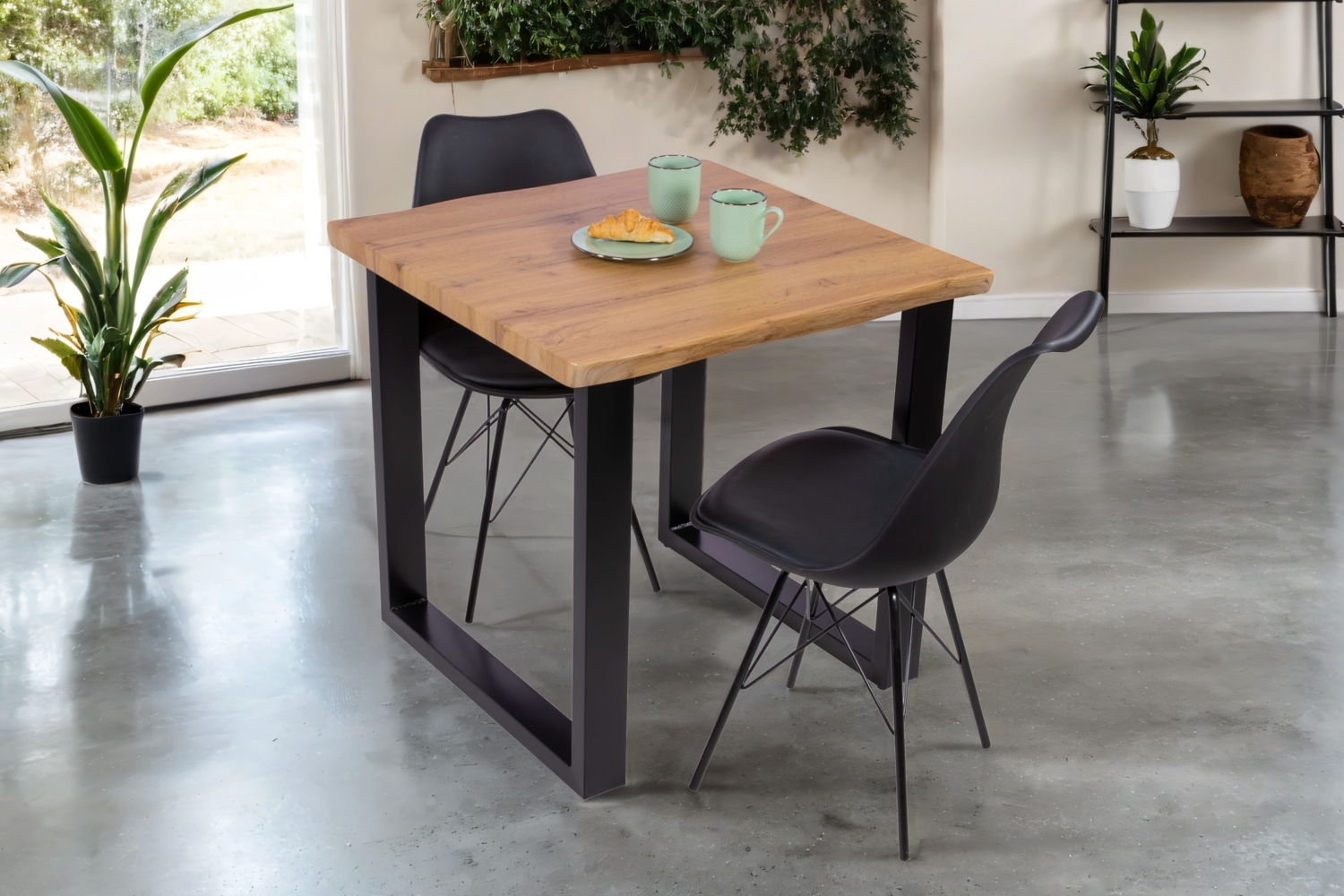 Esstisch Baumkante Holz-Optik Wildeiche 80 x 80 U-Gestell schwarz JOSY 142464116 Bild 1