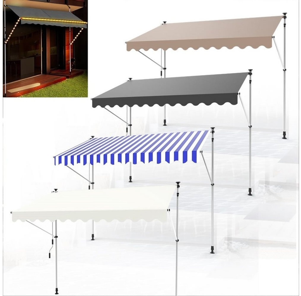 Klemmmarkise Balkon Markise Sonnenschutz Terasse Fenstermarkise Balkonmarkise Sonnensegel Windschutz Balkon Rollo - 200x120 cm - Grau mit LED Bild 1