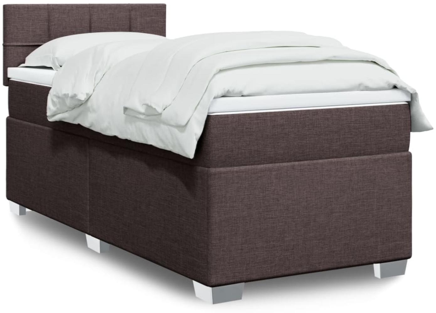 Boxspringbett mit Matratze, Stoff, Viereckige, grauer Fuß, Dunkelbraun, 100x200 cm, true Bild 1