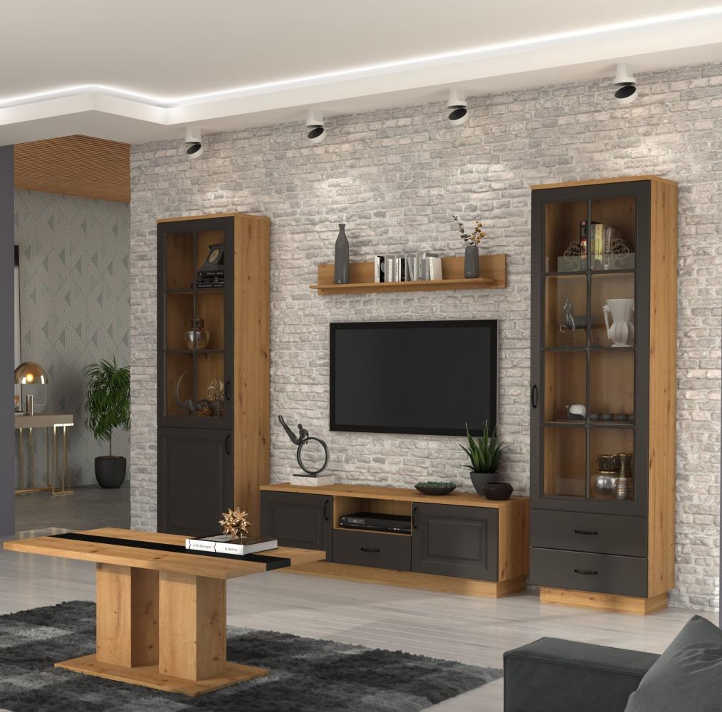 4-tlg. Wohnwand Stilo 270 cm Landhaus Grau Eiche Artisan Bild 1