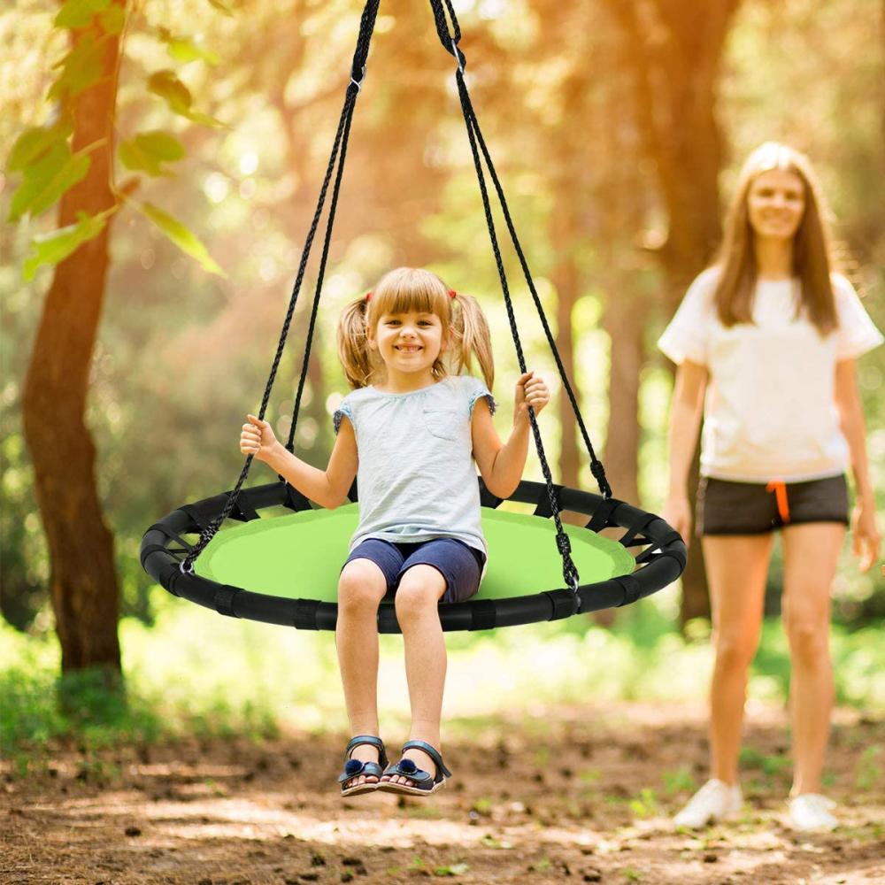 COSTWAY 100cm Nestschaukel Kinderschaukel, Rundschaukel 100-160cm verstellbaren Seil, Baumschaukel 150kg Tragkraft, Tellerschaukel Haengeschaukel Grün Bild 1