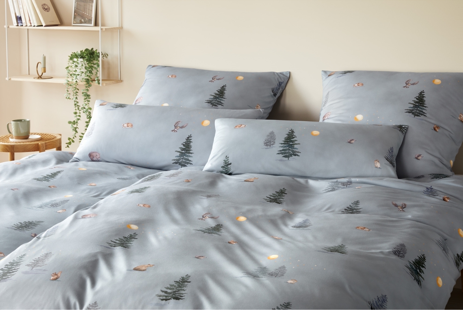 Elegante Interlock Jersey Bettwäsche Winterwald 3611-9 Grau 135x200 Bild 1