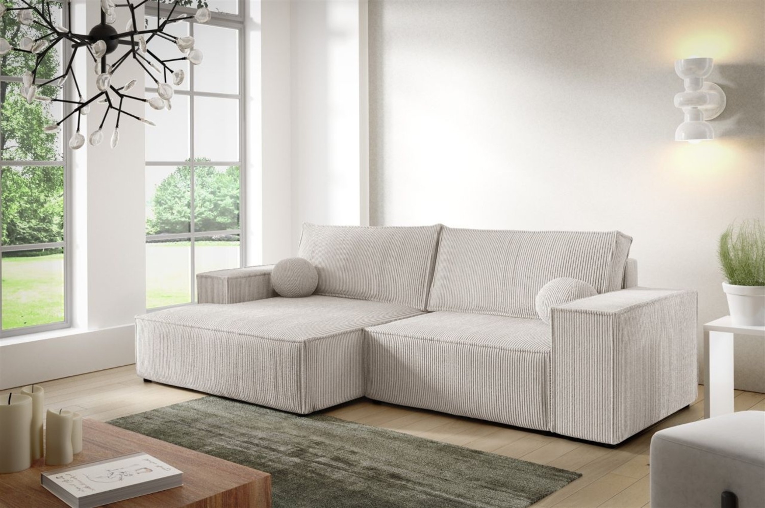 Ecksofa Schlafsofa CORUNIA XS Stoff Poso Altweiß Ottomane Links Bild 1