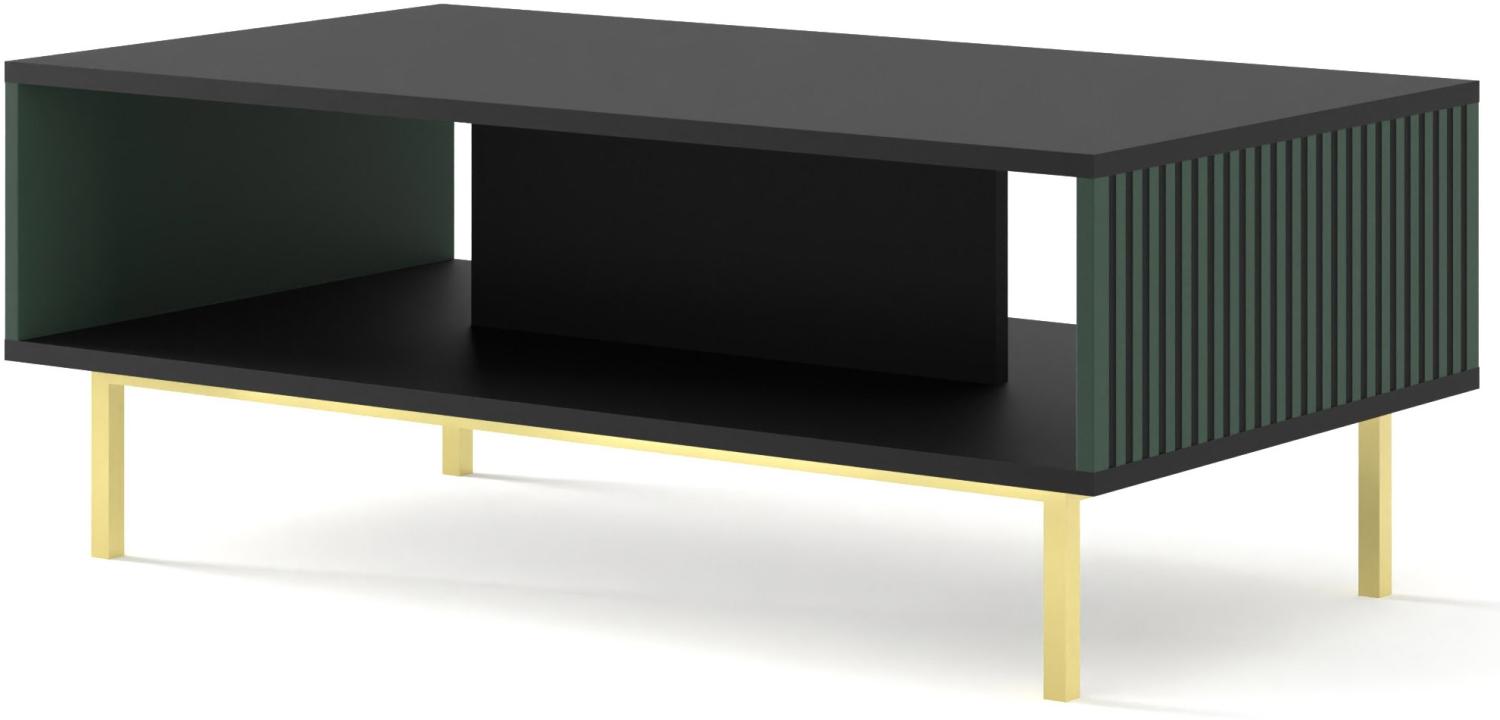 Domando Couchtisch Montegrotto Modern Breite 90cm, besondere Fräsoptik, goldenes Gestell in Schwarz Matt Smaragdgrün und Goldgestell Bild 1