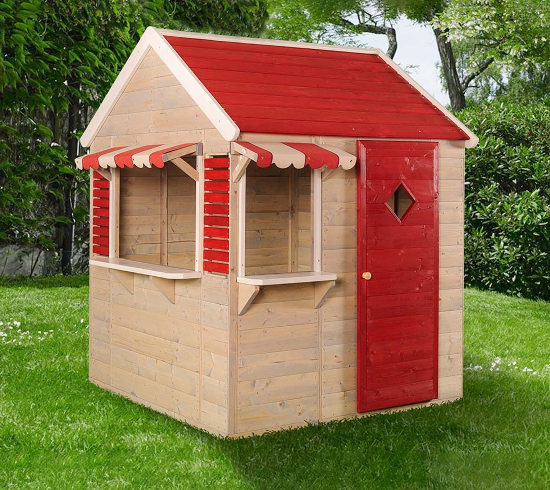 Wendi Toys Holz Spielhaus Dachs inkl. Markisen | Natur | 120x120x155 cm Bild 1