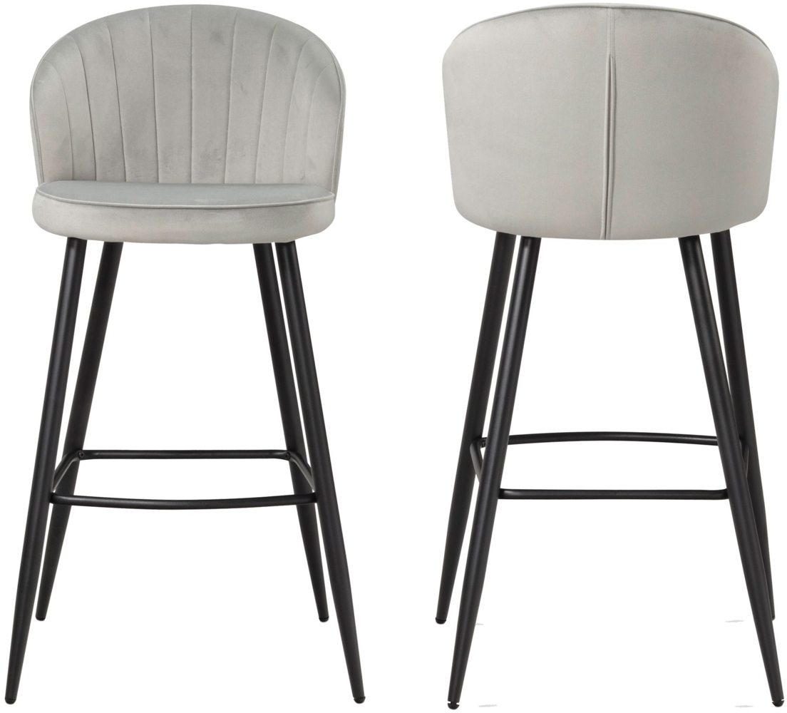 2er Set Barhocker Samt Grau Hocker mit Lehne, Küchenhocker Skandinavisch Stoff / Metall 110 kg, Design Barstuhl Tresenhocker, Bistrohocker Gepolstert Bild 1