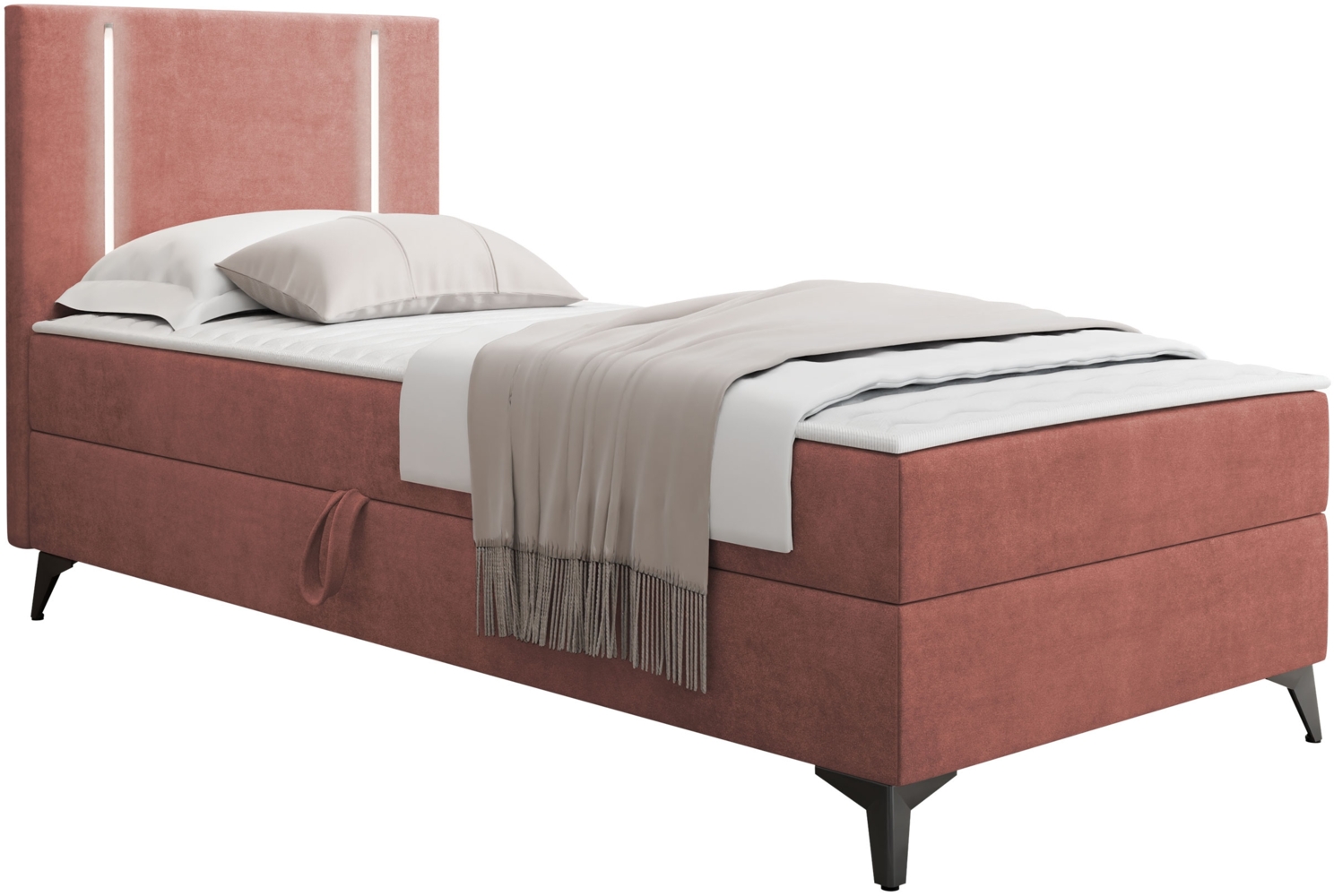 Boxspringbett Ono 1 mit LED-Beleuchtung und Bettkasten (Farbe: Manila 29, Seite: Links, Größe: 90 x 200 cm) Bild 1
