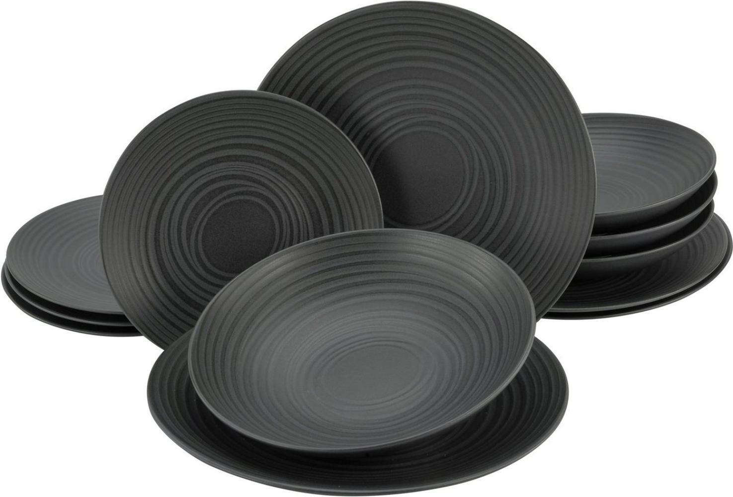 CreaTable 23205 Tafelservice Elements Collection Lava Stone für 4 Personen, Steinzeug, schwarz/grau (1 Set, 12-teilig) Bild 1