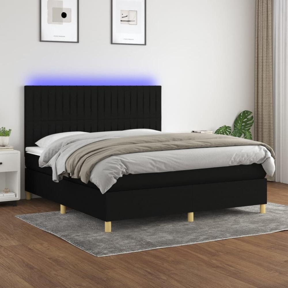 vidaXL Boxspringbett mit Matratze & LED Schwarz 160x200 cm Stoff, Härtegrad: H2 [3135607] Bild 1