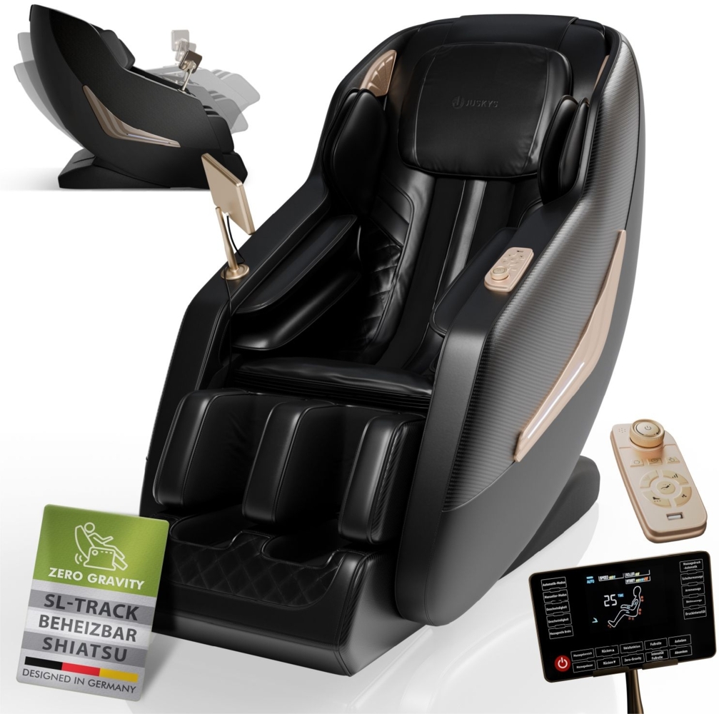 Juskys Massagesessel Paros, elektronisch mit SL-Track, Shiatsu, Zero Gravity, Bluetooth, Fußmassage, Airbag-System, Kunstleder & Heizung – Schwarz Bild 1