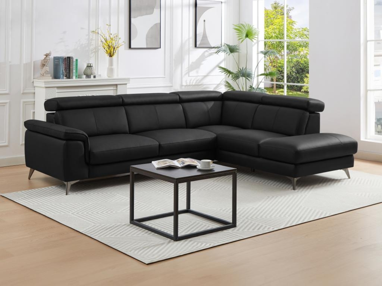 Vente-unique - Ecksofa - Ecke rechts - Leder - Schwarz - MARAMBA Bild 1