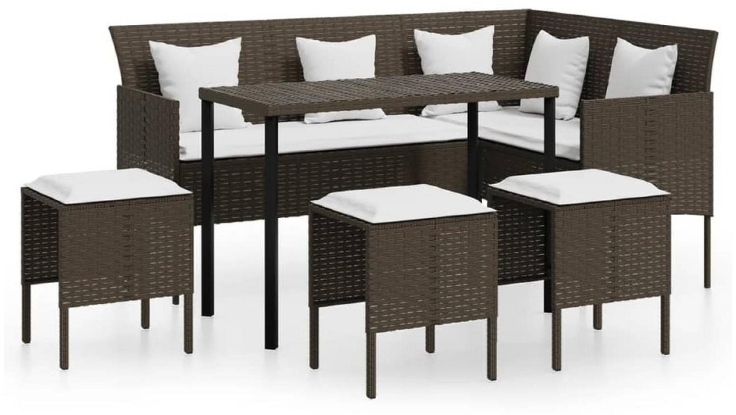 vidaXL Gartenlounge-Set 5-tlg. Sofagarnitur in L-Form mit Kissen Poly Rattan Braun, (1-tlg) Bild 1