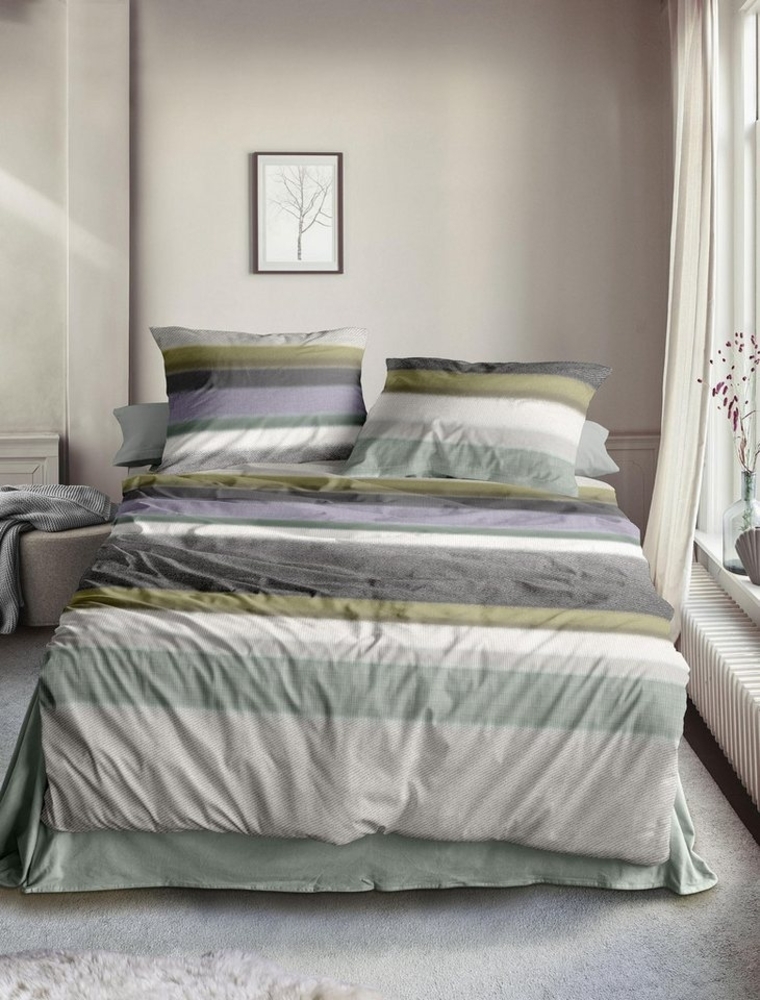 Irisette Biber Bettwäsche Koala 8617-30 Streifen Grau Grün 135x200 Bild 1