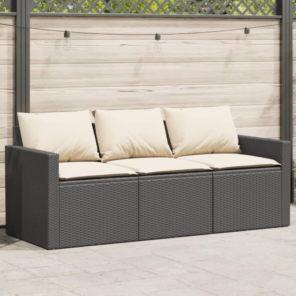 vidaXL Gartensofa mit Kissen 3-Sitzer Schwarz Poly Rattan 366340 Bild 1