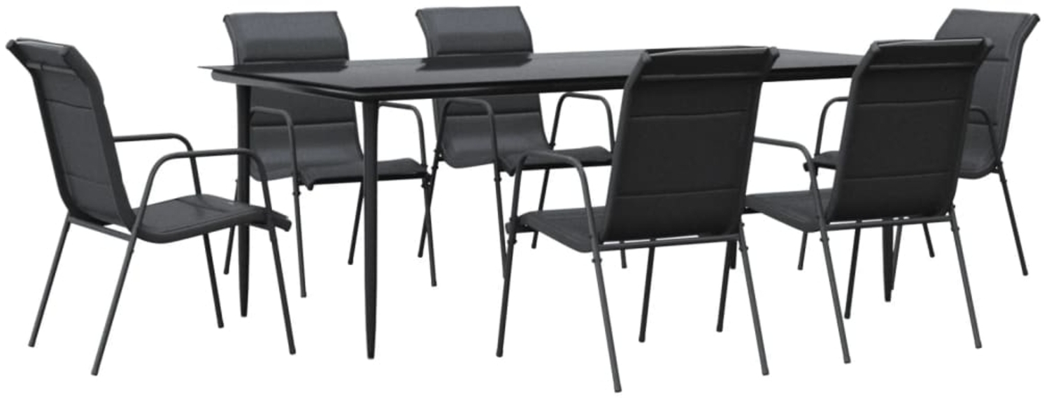 vidaXL 7-tlg. Garten-Essgruppe Schwarz Stahl und Textilene 3200708 Bild 1