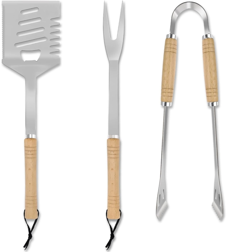 3-teiliges Grillzubehör-Set, bestehend aus 4-in-1-Spatula, Fleischgabel & Zange Bild 1