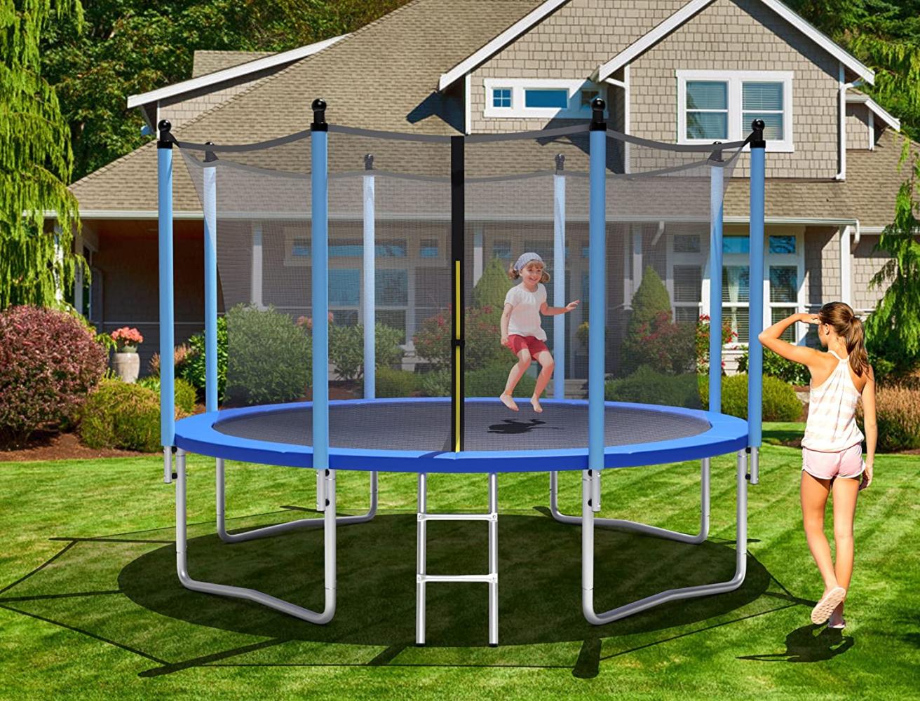 COSTWAY Trampolin mit Leiter Sprungmatte Sicherheitsnetz & Randabdeckung Trampolin Komplettset, Ø 305cm Bild 1