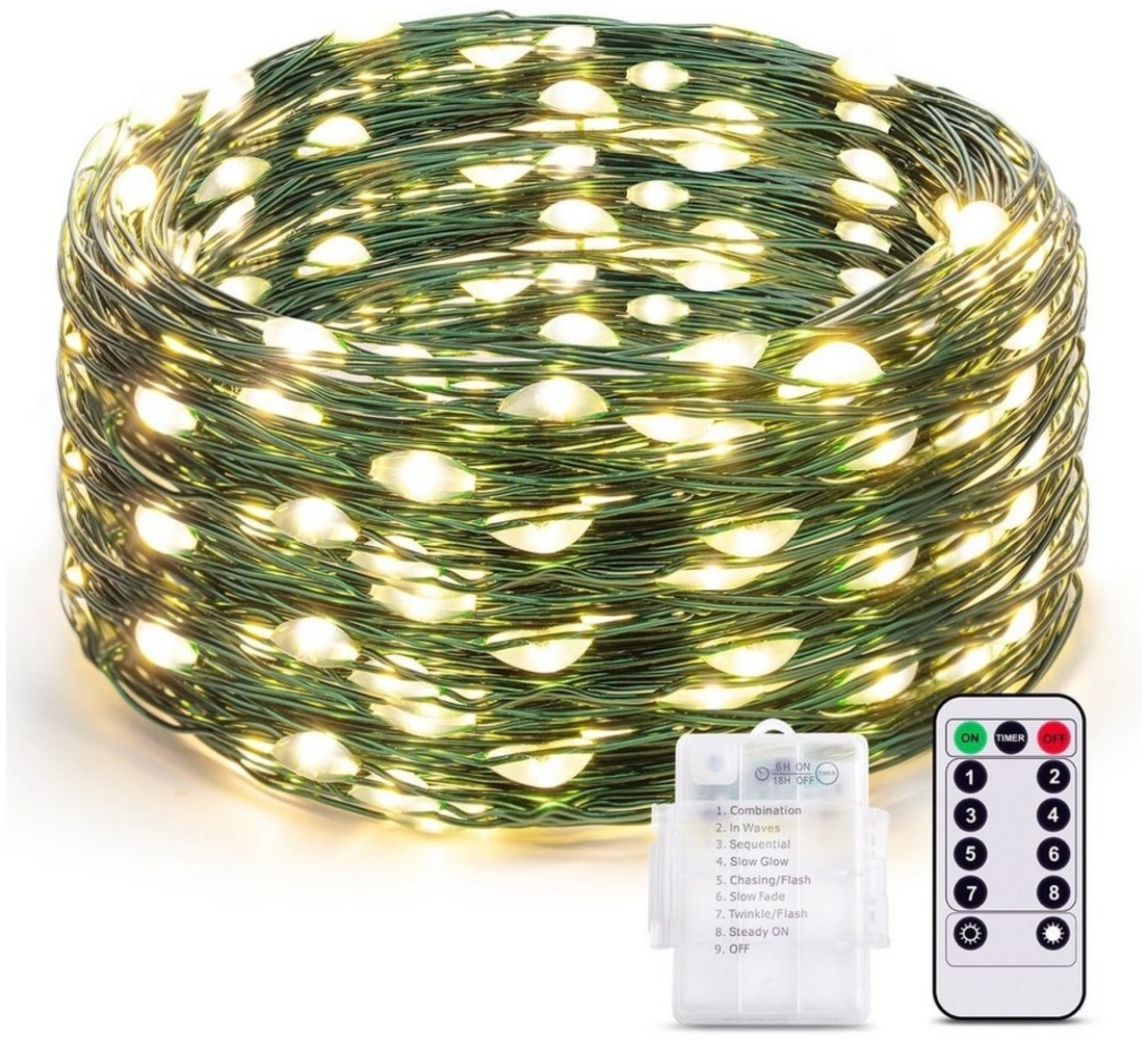 Diyarts LED-Lichterkette, 10M 100LED Wasserdicht 8 Modi Kupferdraht Fernbedienung & Timer Bild 1