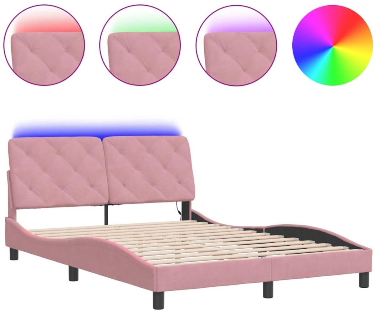 vidaXL Bettgestell mit LED ohne Matratze Rosa 140x190 cm Samt 3213854 Bild 1