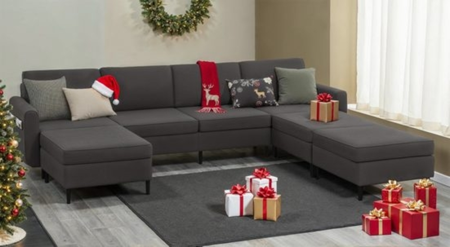 Vasagle Wohnlandschaft, 7 Teile, Modulares Sofa, 7-Sitzer, Schlafsofa, U-förmiger Couch mit Armlehnen Bild 1