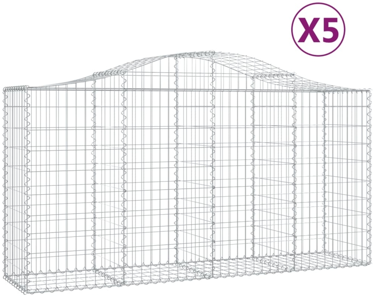 vidaXL Gabionen mit Hochbogen 5 Stk. 200x50x100/120cm Verzinktes Eisen 3145643 Bild 1