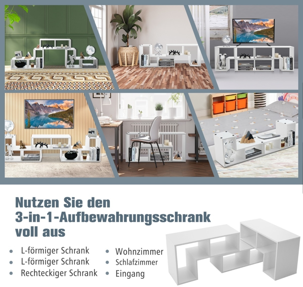3-teiliger Fernsehschrank aus Holz für TVs bis zu 65" Frei Kombinierbarer Fernsehtisch Weiß Bild 1