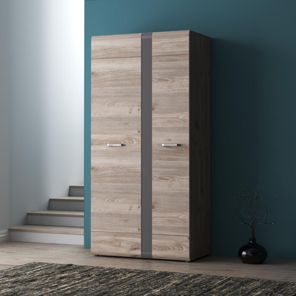 FORTE Locarno Kleiderschrank, Holzwerkstoff, Grau, 94,9 x 196,9 x 51,8 cm Bild 1