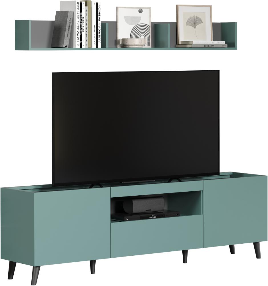 Trendteam TV-Lowboard und Wandboard, Holz dusk blue / grau Bild 1