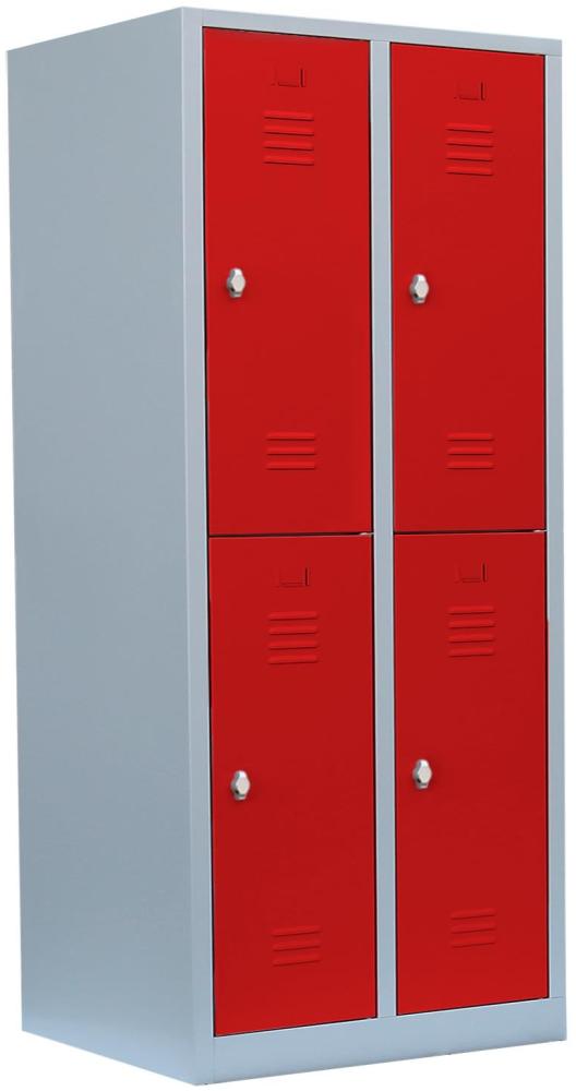 Steelboxx Komfort Spind Garderobenschrank 4 Fächer Schrank Schließfachschrank 180 x 80 x 50 cm Grau/Rot 523224 Abteilbreite ca. 400 mm Bild 1