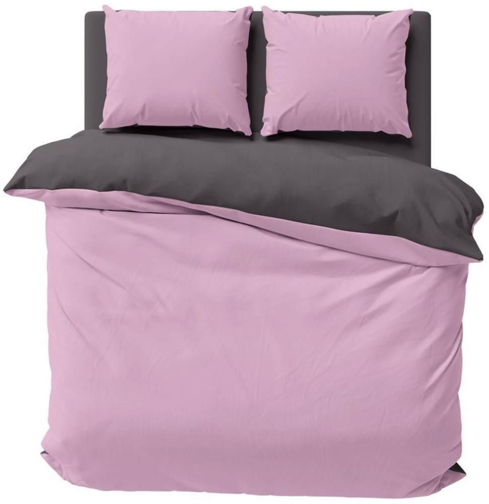 One Home Wendebettwäsche Doubleface, Mikrofaser, 3 teilig, rosa / anthrazit, Doppelbett Bild 1