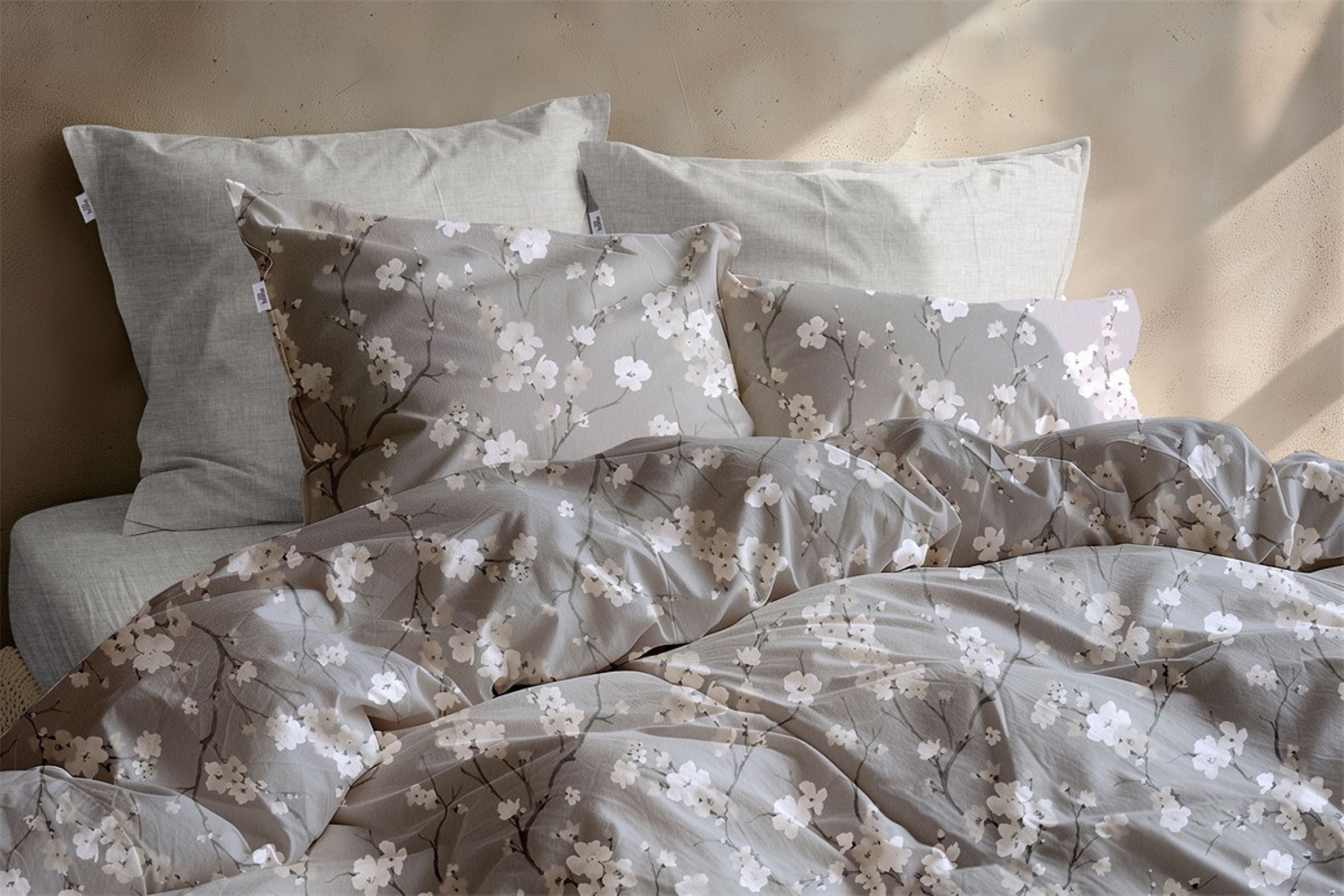 Zo! Home Flanell Bettwäsche 135x200 Aria Grey Äste Blüten grau beige Bild 1