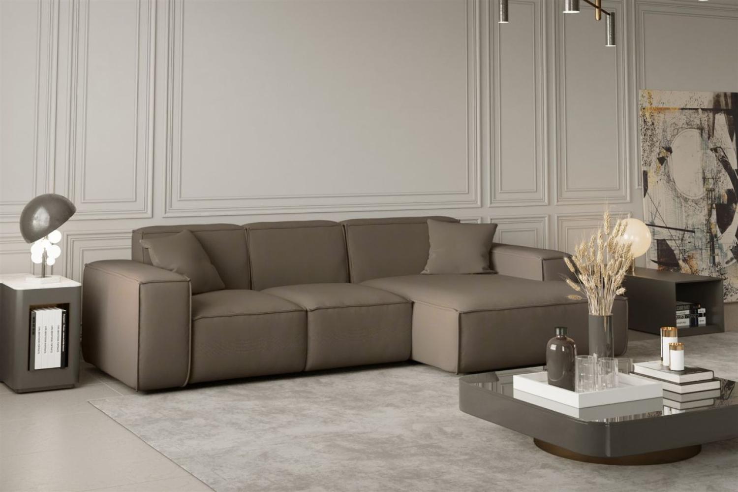 Ecksofa Designersofa CELES in Stoff Opera Velvet Taupe Ottomane Rechts Bild 1