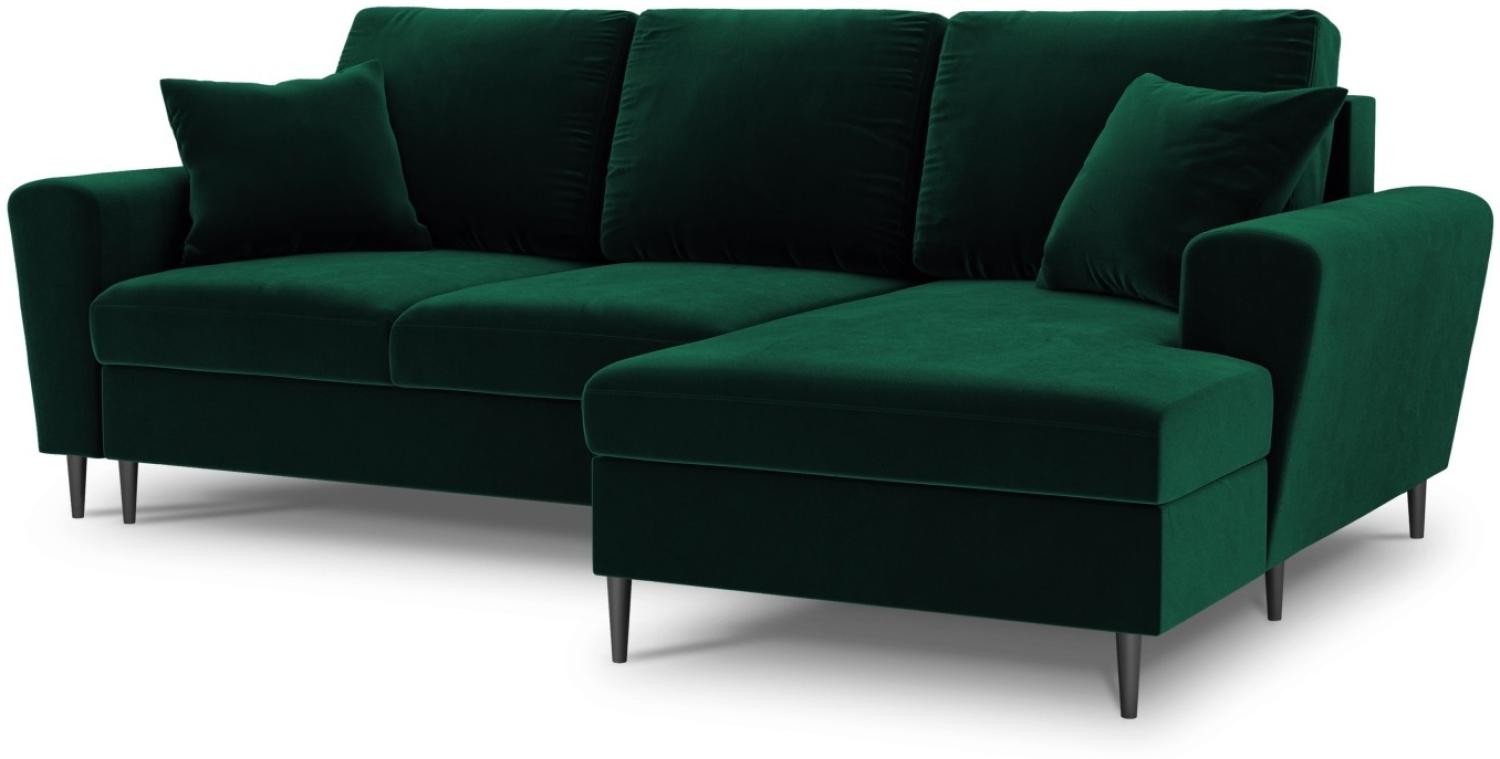 Micadoni 4-Sitzer Samtstoff Ecke rechts Sofa mit Bettfunktion und Box Moghan | Bezug Bottle Green | Beinfarbe Black Chro... Bild 1