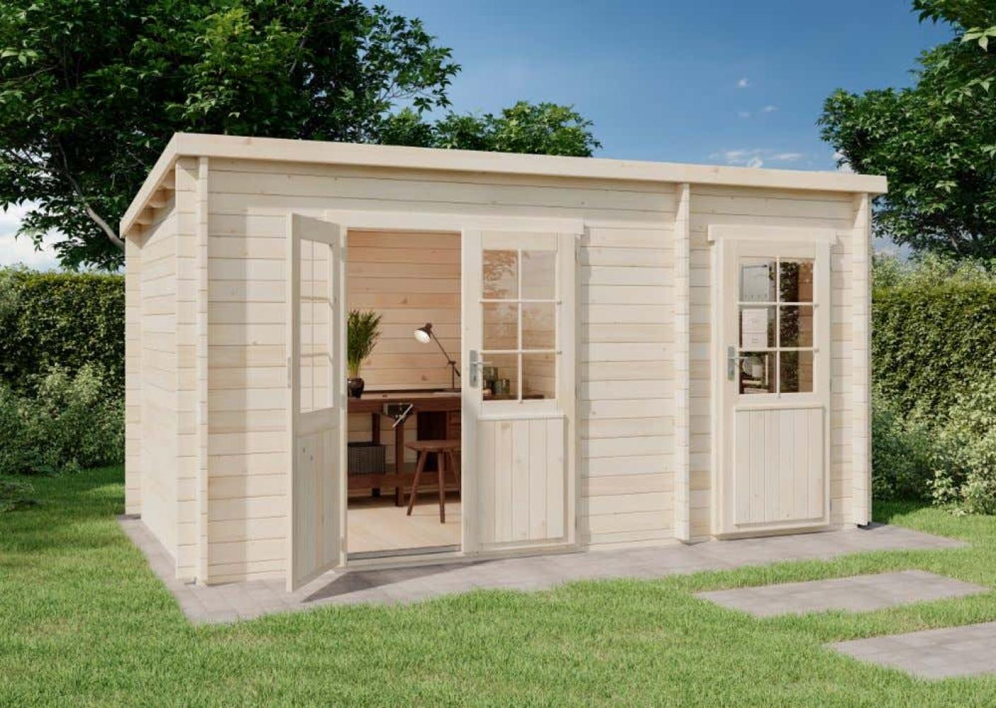 Alpholz Pultdach Gartenhaus Maria mit Anbau Gartenhaus aus Holz Holzhaus mit 40 mm Wandstärke FSC zertifiziert Blockbohlenhaus mit Montagematerial Bild 1